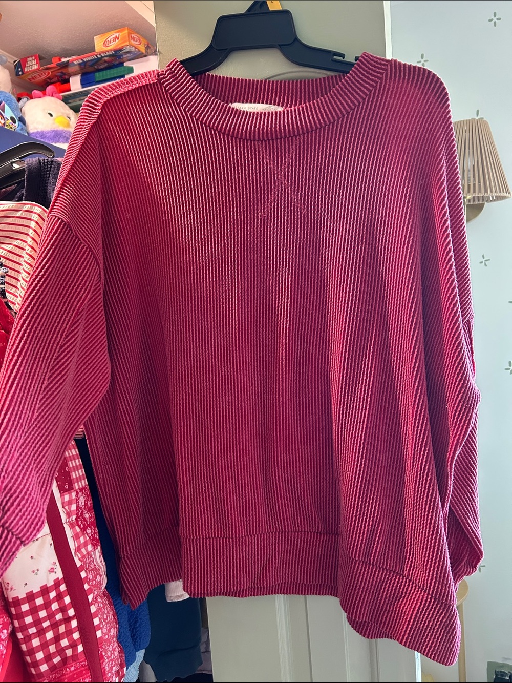 Altar'd State Ribbed Crew Sweater - Raspberry